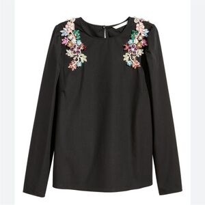 H&M Woman’s Black Beaded Embellished Top with Colorful Rhinestones